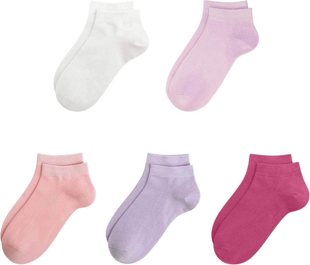 SERISIMPLE Viscose Bamboo School Socks Ankle Super Soft Kids Socks Stretch Cuffs Athletic Socks Odor Anti-odor 5 Pairs (Medium, Assorted8)