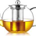 CNGLASS 900ml Glass Teapot with Removable Infuser,Clear Tea Kettle Stovetop Safe,Blooming and Loose Leaf Tea Maker (30.5oz/900ml)