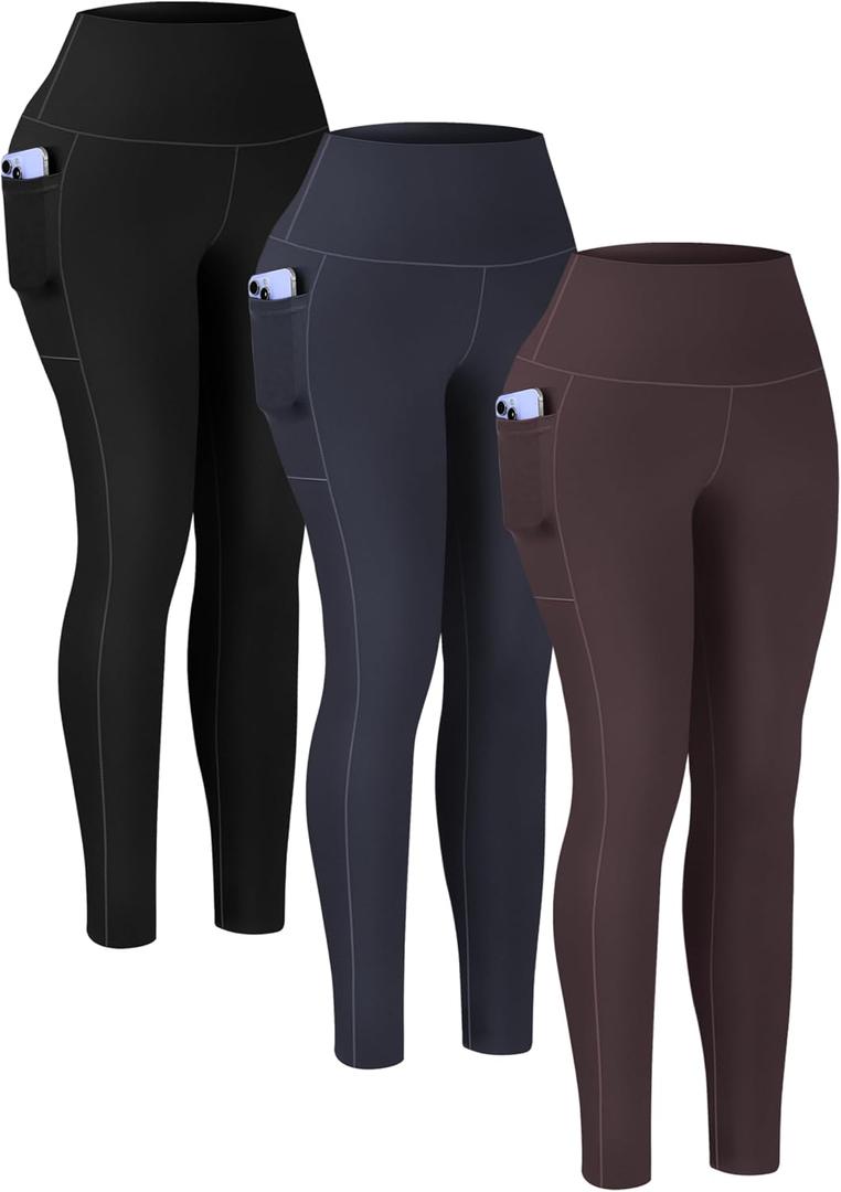 3 Pack Leggings with Pockets for Women Buttery Soft High Waisted Tummy Control Workout Yoga Pants XS