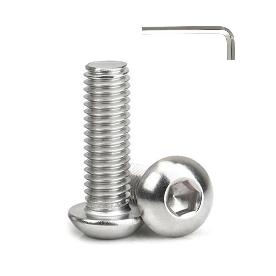 #8-32 x 5/16" (100 Pcs) Button Head Hex Socket Cap Screws Bolts, 304 Stainless Steel 18-8, Hex Drive, Bright Finish, Fully Machine Thread