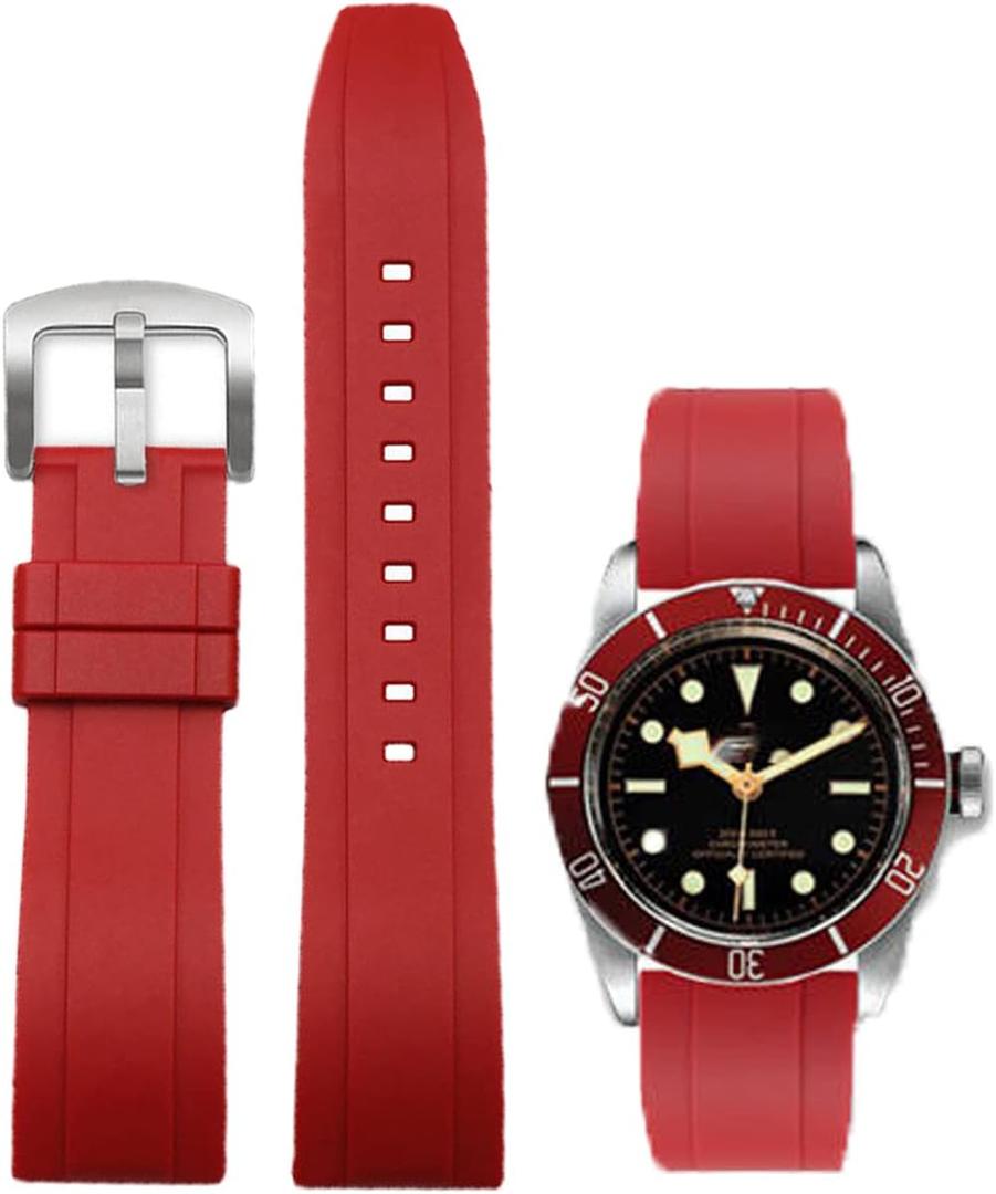 Watch Band Quick Release Fluororubber 19mm 20mm 21mm 22mm Soft Durable Universal FKM Rubber Replacement Band Strap for Men Women (Red)