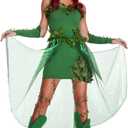 Morph Villain Costume For Women, Green Dress With Fake Leaves, Comic Con Costume For Women, Halloween Outfit (Medium)