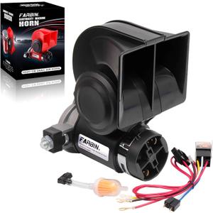 FARBIN Air Horn for Truck,Compact Train Horn,Electric Car Horn 12V 150db Super Loud with Wiring Harness for Any 12V Vehicles (Black)