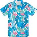 2-10T Boys Novelty Hawaiian Short Sleeve Button Down Dress Shirt (Blue)