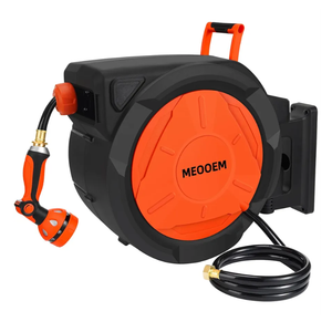 1/2 Inch 150FT Retractable Garden Hose Reel Wall Mounted Heavy Duty, 10 Pattern Nozzle & 180°Swivel Bracket, Automatic Rewind Water Hose Reels for Outside Yard, Any Length Lock (3/4" Brass Fitting)