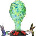 Hummingbird Feeder 32 OZ Hummingbird Feeders for Outdoors Hanging Attractive Hand Blown Glass 5 Feeding Ports & Metal Base Ant Moat Hook Leakproof Gasket Anti-Rust Feeder for Garden Backyard Dcor (Oasis)