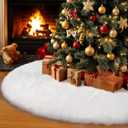 AerWo 72 Inch Christmas Tree Skirt, White Faux Fur Tree Skirt Thick Soft Plush Rug for Christmas Tree Decorations, Large Xmas Tree Mat for Christmas Indoor Holiday Party Ornaments Home Decorations