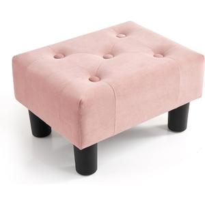 Poofzy Small Foot Stool Ottoman, Velvet Ottoman Foot Rest with Legs, Rectangle Foot Rest for Couch, Footstools and Ottomans Small for Living Room and Entryway (Pink)