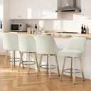 Counter Height Bar Stools Set of 4, Modern Swivel Barstools with Back and Wood Legs, Fabric Upholstered Bar Chairs, 26" Seat Height Counter Stools for Kitchen Island,Ivory