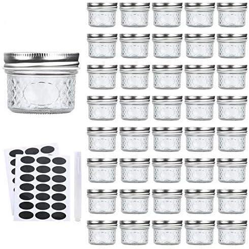 Accguan Mini Mason Glass Canning Jars,4 OZ Jelly Jars With Regular LidsSilver,Ideal for Honey,Jam,Wedding Favors,Shower Favors,Small Pice Jars 40 PACK