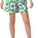 unitop Womens Bathing Boardshorts Swim Shorts Quick Dry with Lining (Small, Green&white)