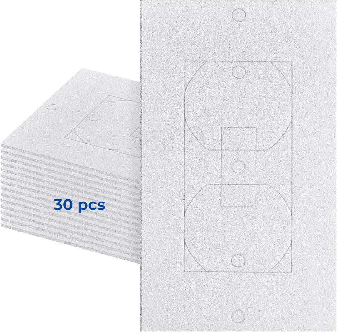 Wall Insulation Outlet Insulators Draft Sealers, 30 Pack Electrical Outlet Insulation Pads, EVA Foam Gasket for Wall, Light, Switch Socket Cover Compatible with Duplex Toggle Rocker (30Pack White)