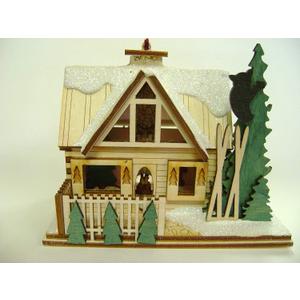 Santa's Ski Lodge GC126, Miniature Collectable Building for Christmas and Holiday displays. Wood Table top Display or Ornament. Hand Crafted in The Richmond Virginia, USA Area.