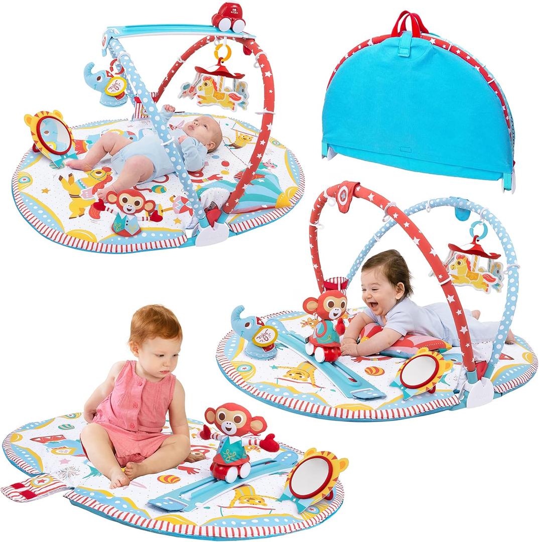 Yookidoo Circus Baby Playmat Gym. with Musical Motorized Mobile, Tummy Time Pillow, Mirror, and Newborn Textured Animal Figures. Infant Activity for 0-12 Month.