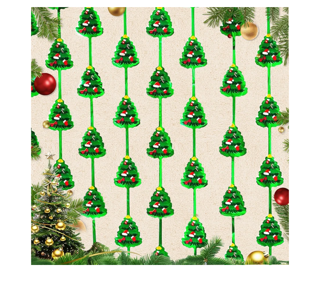 Christmas Party Backdrop Decorations 2 Pack 3.3x6.6ft Red Silver Green Photobooth Props Christmas Tree Pattern Metallic Tinsel Streamer Foil Fringe Curtains for Wall Door Ugly Sweater New Year