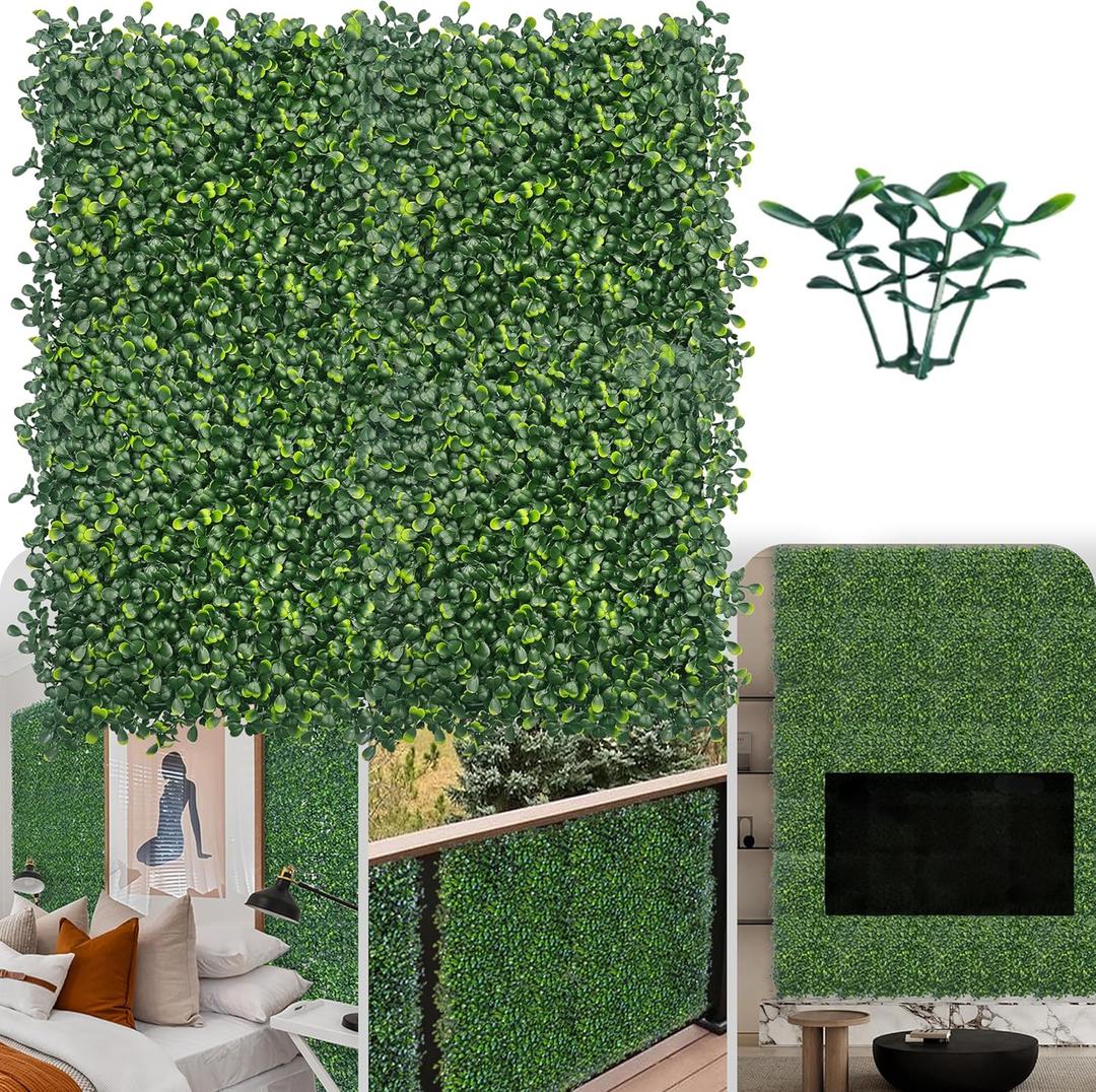 Artificial Grass Wall Panel Backdrop,10 X 10 in 16P(11.2 sqft) UV-Anti Greenery Boxwood Panels for Indoor Outdoor Green Wall Decor & Ivy Fence Covering Privacy (10"X10" 16P)