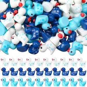 Wesiti 100 Pcs Mini Resin Ducks Cruise Navigation Themed Tiny Sailor White Blue Ducks for Miniature Figurines Micro Landscape Garden Desktop Home Cake DIY Accessories Party Gifts