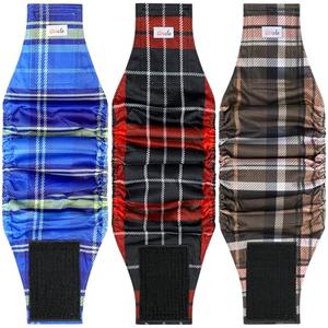 Grecle Reusable Dog Diapers Male 3Pcs, Premium Washable Belly Bands for Male Dogs XLarge, High Absorbing Male Dog Wraps for Doggie & Puppy in Incontinence, Excitable Urination and Training(Plaid, XL)