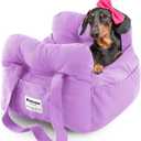 Dog Car Seat for Small Dogs, Portable Puppy Car Seat of Easy Installation, Fashionable Pet Carrier Bag with Large Pockets, Machine Washable Dog Booster Seat (Purple)