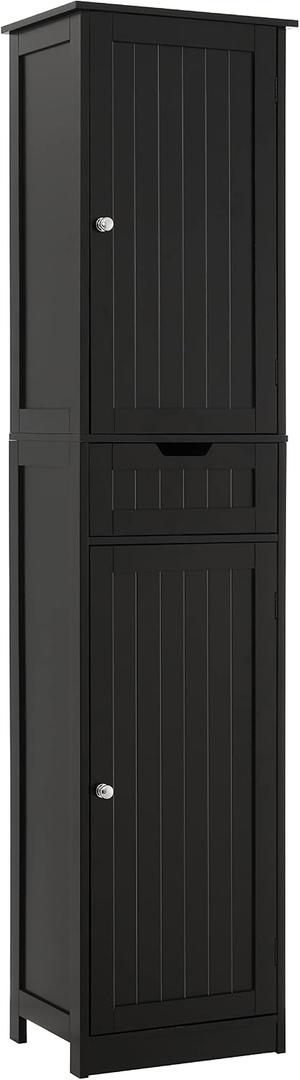 Iwell Tall Black Bathroom Cabinet with 2 Doors and 1 Drawer, Bathroom Storage Cabinet with Adjustable Shelves, Narrow Storage Unit for Living Room, Entryway, Kitchen, Black, 11.8"d X 15.7"w X 67.1"h