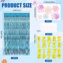 Cartoon Birthday Decorations Adjustable Number Years Later Banner Blue Tinsel Foil Fringe Curtains Backdrop Jellyfish Flowers and Bubbles Stickers for Ocean Theme Party Decorations