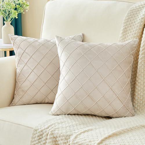 JELLYMONI Pack of 2 Velvet Couch Throw Pillow Covers 22x22 Inch  Decorative Pillow Covers for Living Room Bed Sofa Couch Geometric Pattern, Luxury Home Couch Decor (Beige)