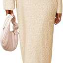 Saodimallsu Womens Long Sleeve Midi Sweater Dress Crew Neck Swiss Dot Soft Knit Casual Fall Trendy Maxi Dresses (Large, Apricot)