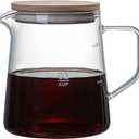 Bicuzat Elegant Clear Glass Creamer Coffee Milk Creamer Pitcher, Coffee Pot Serving Set with Handle and Wooden Lid-Smooth-20OZ-H