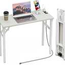 TEMI Small Computer Desk Folding Table - No Assembly, Compact 35.8" Foldable Desk with Power Outlets & USB Charging Port, Portable Small Office Desk, Ideal Mini Study Table for Narrow Spaces,White Ash 