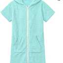 BesserBay Unisex Kids Hooded Swim Cover Up Robe with Pockets and Sunglasses Terry Cloth for Beach Pool Bath, Size 120