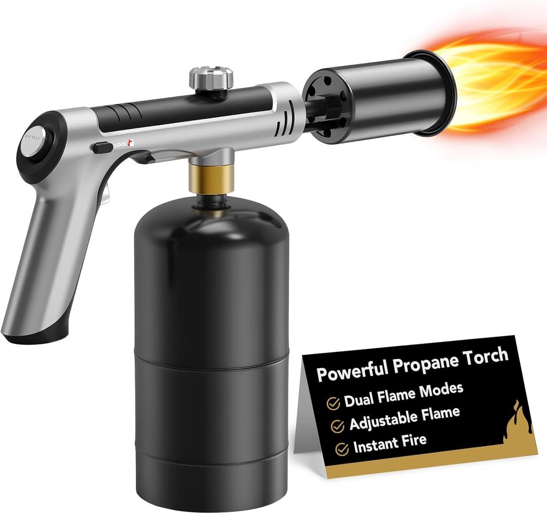 Powerful Propane Torch Gun, Sous Vide, Adjustable Kitchen Cooking Torch with One-Touch Max Fire, Culinary Torch for Searing Steak, BBQ and Campfire Starter(Tank Not Included)
