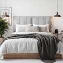Tegeme Headboard Cover with Tie Straps Full-Cover Large Thicken Bed Headboard Pillow for King Queen Full Size Beds Metal Frame Wooden Bed(Light Gray,Queen)