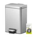 EKO Madison Brushed Stainless Steel 1.6 Gal/6L Bathroom Small Step Trash Can or Recycling Bin, Removable Inner Liner, Soft Close Lid, Fingerprint Resistant Finish