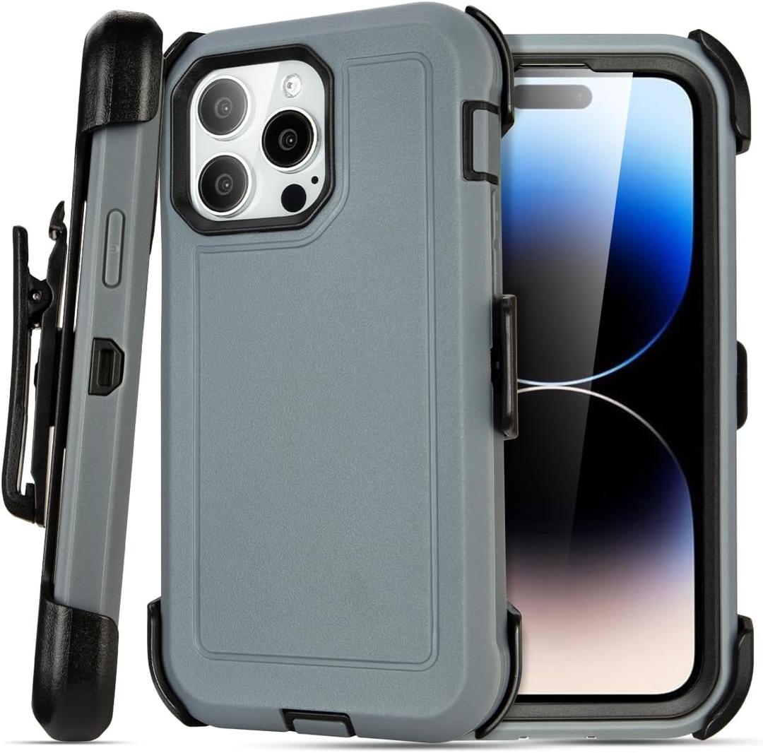 Shockproof Case for iPhone 14 Pro Max Case with Belt Clip, for iPhone 14 Pro Max Heavy Duty Cases, Anti-Drop,3 Layers of Sturdy, for Protection iPhone14ProMax Cases, Grey