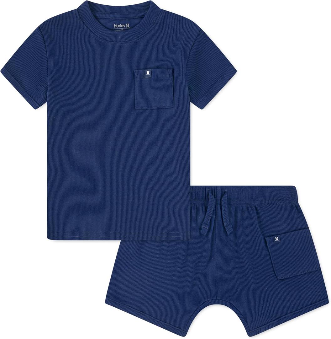 Hurley baby-boys And Toddler Rib Knit T-shirt and Shorts 1-piece Outfit Set 21