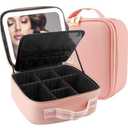 MOMIRA Makeup Train Case with Light & Mirror Large Cosmetic Organizer with Adjustable Dividers for Cosmetics,10X Magnifying Makeup Mirror, Pink