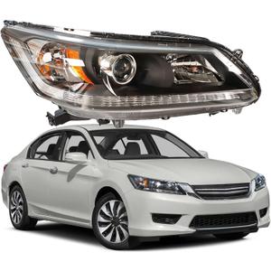 munirater Black Housing Projector Headlight Assembly Passenger Side Replacement for Accord 2013-2015 4-Door Sedan Halogen Headlight Headlamp