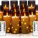 Flameless Candles with Embedded Star String - Battery Operated LED Candles, with Remote,12 Grey Flickering Candles for Christmas, Weddings, Home Decor & Party,(D 2.3"H 5" 6" 7")