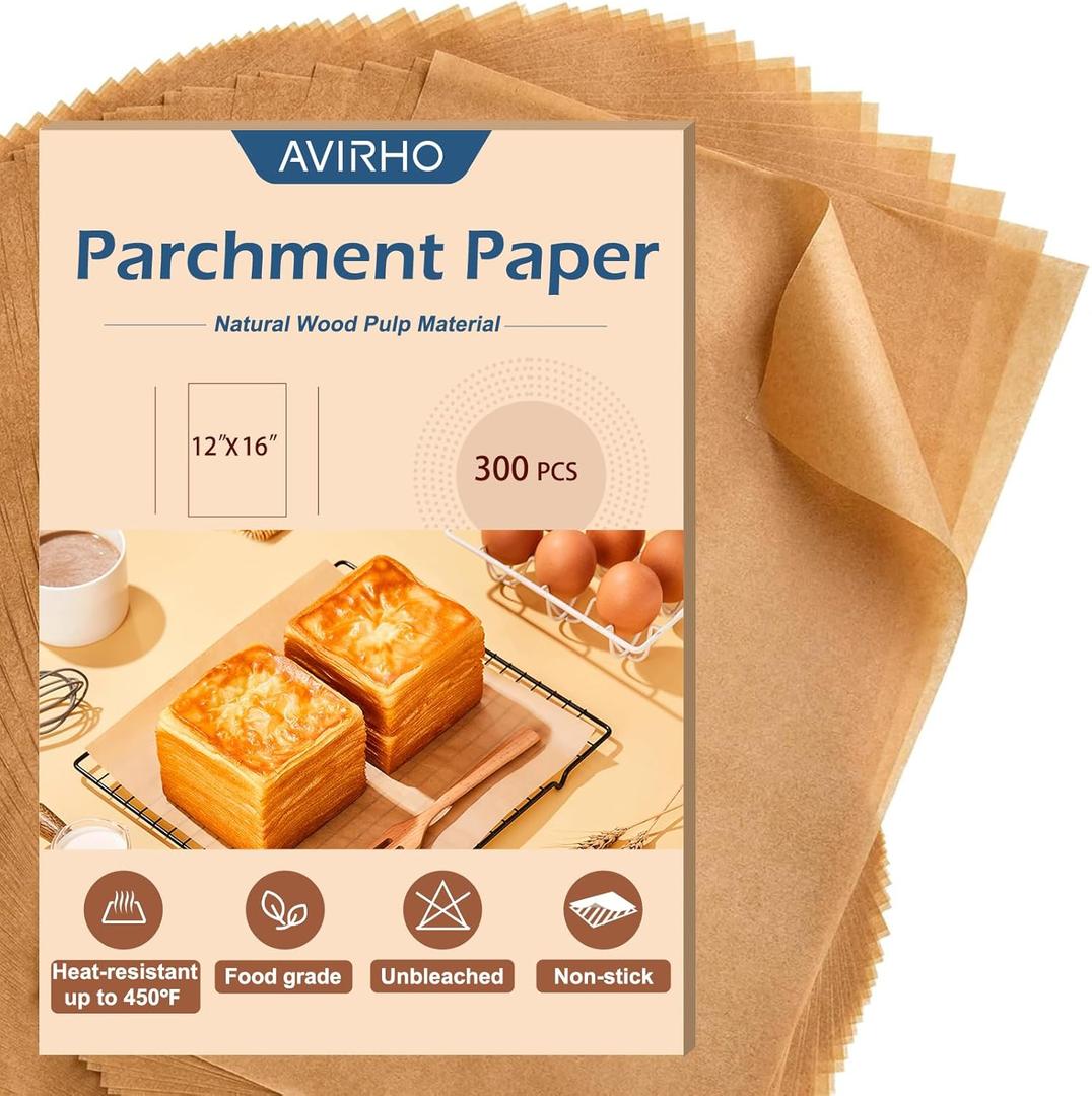 300 Pcs Unbleached Parchment Paper Sheets, 12x16 Inch Precut Baking Paper for Baking Sheet, Non-Stick Parchment Paper for Baking, Oven, Air Fryer, Grilling, Steaming, Cookies, Bread, Cake