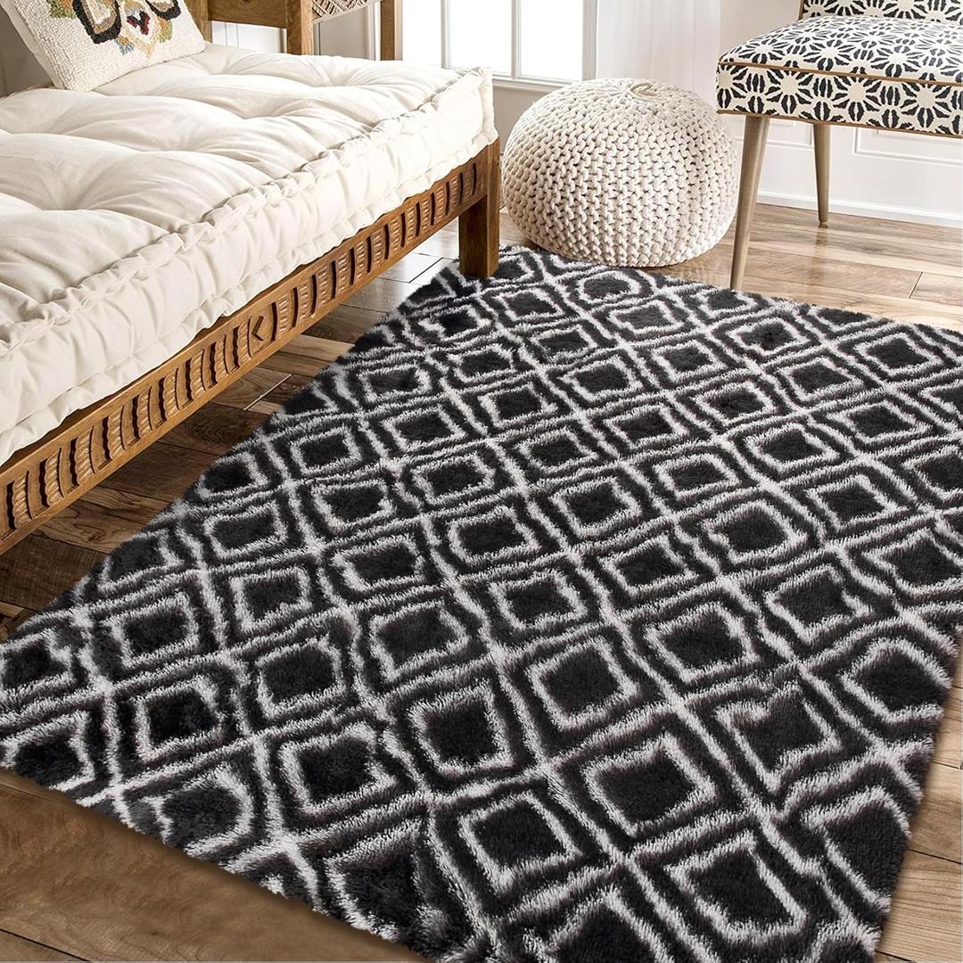 COZYLOOM Ultra Soft Indoor Modern Area Rugs 8x10 Shag Area Rug Luxurious Thick Plush Shag Fluffy Rug Indoor Shag Living Room Carpets for Children Bedroom Nursery Playroom Dorm Kids Room Charcoal (8' x 10' (Rectangular))