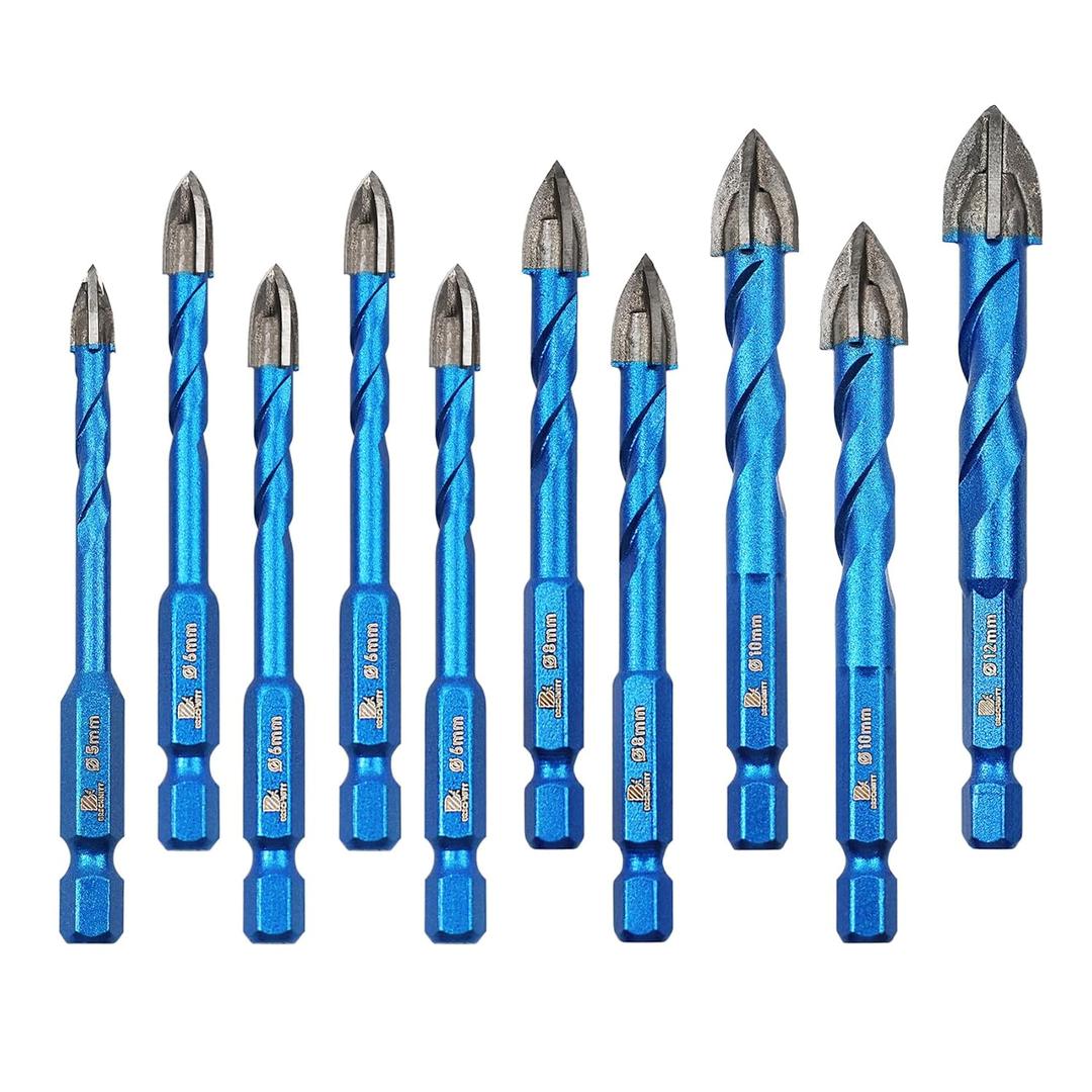 Masonry Drill Bit BRSCHNITT 10pcs Carbide Tips Concrete Drill Bit Set for Pots Bottles Ceramic Tile Glass Brick Ceramic Hex Shank (5/6/6/6/6/8/8/10/10/12mm)