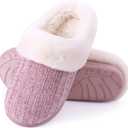 Evshine Warm Knit House Slippers for Women Comfy Wool-Like Lined Chenille Slippers with Memory Foam and Indoor Outdoor Soles (7-7.5, Pink)