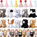 10 Set Kittens Stuffed Animals Bulk with 10 Birthday Hats 10 Kraft Paper Boxes Mini Plush Toys Small Stuffed Cat Pet Gifts for Kids, School Birthday Animal Decor(Sitting Style)