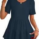 MEROKEETY Women's 2026 Summer Spring Tunic Babydoll Tops Short Sleeve Waffle Knit Shirts Casual Loose Peplum Blouses (Blue, S)