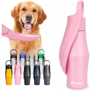 27 OZ Dog Water Bottle Portable Stainless Steel Convenient Pet Water Dispenser, Leak Proof Puppy Travel Water Bowl for Dog Outdoor Walking, Hiking, Perfect Size for All Dog Breeds, Pink (1-Pack)