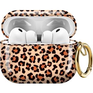 Compatible with AirPods Pro 3 (2025) Case Soft TPU with Cute Golden Keychain Cover Leopard Paint Case for Girls Women for Airpod Pro 3 - Cute Leopard