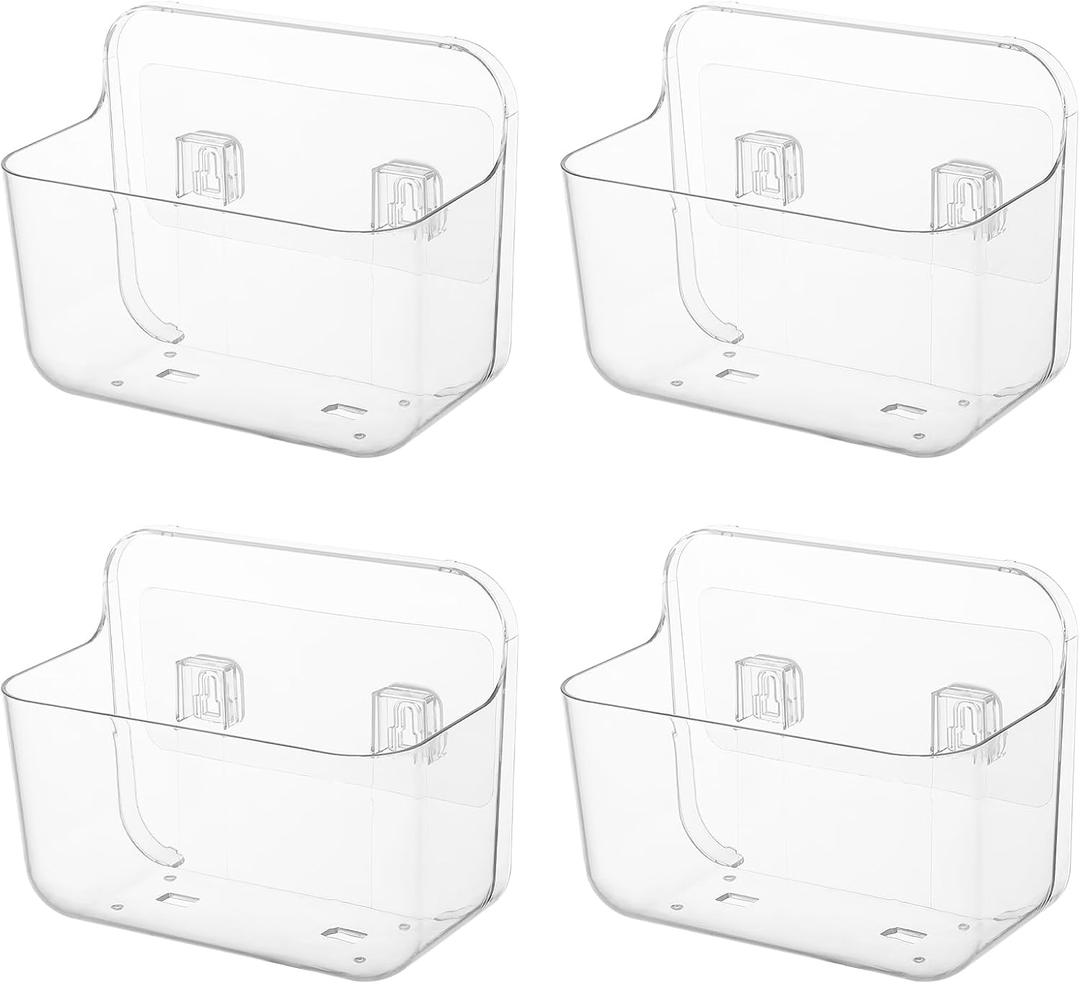 Kitchen Under Sink Cabinet Door Organizer, 4 Pack, Adhesive Clear Acrylic Wall Mount Shelf, Bathroom Makeup Storage Bins, Shower Caddy, Spice Rack, Drink Packet Sponge Dishwasher Pod Holder