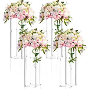 Geetery 4 Pieces Tall Acrylic Vase Wedding Centerpieces Clear Flower Stand Column Geometric Floral Vase Elegant Display Holder for Birthday Party Wedding Table Decorations (20 Inch)