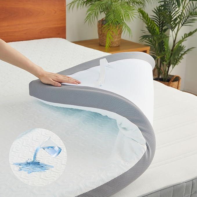 Belffin 3 Inch Gel Memory Foam Mattress Topper Queen Size Bed Mattress Topper Protector Waterproof for Body Support & Pressure Relief, with Removable Cover, Soft & Breathable, Grey