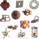 Puzzles Toys Brain Teaser Puzzles 12pcs Ring Puzzles Metal Wooden Puzzles Logic Lock for Adults Kids Toy Gift for Teens